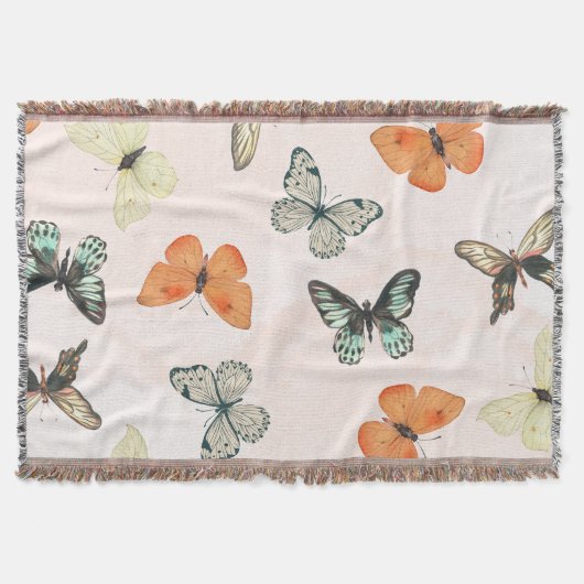 Butterfly Pattern Fleece Cotton Throw Blanket スローブランケット (正面)