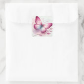 Butterfly Pink Botanical Watercolor スクエアシール (バッグ)
