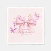 Butterfly Pink Bow Baby Shower  スタンダードカクテルナプキン (正面)