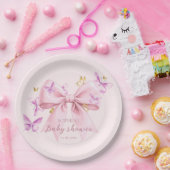Butterfly Pink Bow Baby Shower  ペーパープレート (パーティー)