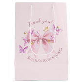 Butterfly Pink Bow Baby Shower  ミディアムペーパーバッグ (裏面)