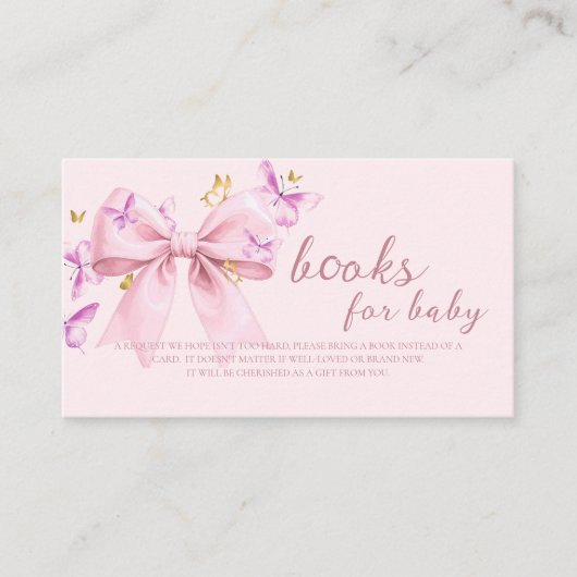 Butterfly Pink Bow Baby Shower Books for baby  エンクロージャーカード (正面)