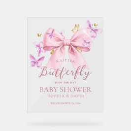 Butterfly Pink Bow Baby Shower Welcome Sign アクリルサイン
