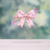 Butterfly Pink Bow Baby Shower Welcome Sign アクリルサイン (ニュートラル)