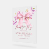 Butterfly Pink Bow Baby Shower Welcome Sign アクリルサイン (傾斜)
