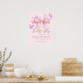 Butterfly Pink Bow Baby Shower Welcome Sign ポスター (キッチン)