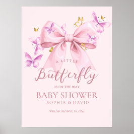 Butterfly Pink Bow Baby Shower Welcome Sign ポスター