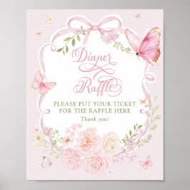 Butterfly Pink Bow Floral Diaper Raffle Poster ポスター