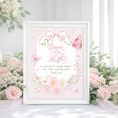 Butterfly Pink Bow Floral Diaper Raffle Poster ポスター