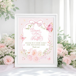 Butterfly Pink Bow Floral Diaper Raffle Poster ポスター