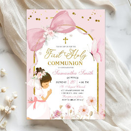 Butterfly Pink Coquette Girl First Holy Communion 招待状