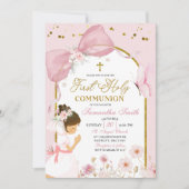 Butterfly Pink Coquette Girl First Holy Communion 招待状 (正面)