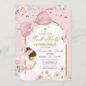 Butterfly Pink Coquette Girl First Holy Communion 招待状 (正面/裏面)