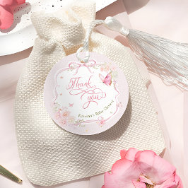 Butterfly Pink Floral Baby Shower Thank You フェイバータグ