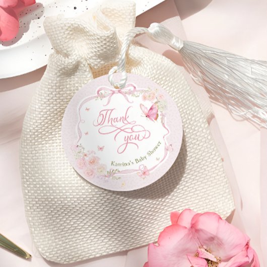 Butterfly Pink Floral Baby Shower Thank You フェイバータグ