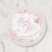 Butterfly Pink Floral Baby Shower Thank You フェイバータグ (正面)