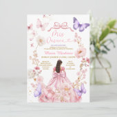 Butterfly Pink Floral XV Princess Dress Elegant 招待状 (スタンド正面)