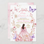 Butterfly Pink Floral XV Princess Dress Elegant 招待状 (正面/裏面)