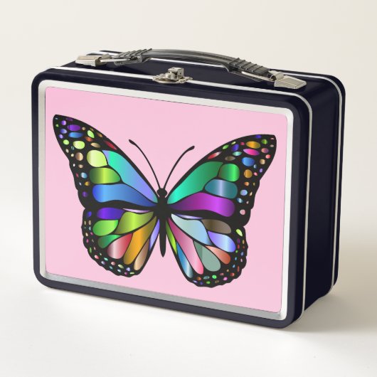 BUTTERFLY PINK METAL RETRO LUNCHBOXES メタルランチボックス (正面)