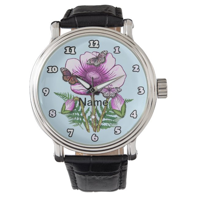 Butterfly Pink Poppy  Watch 腕時計 (正面)
