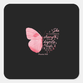 Butterfly Pink Ribbon Breast Cancer Religious スクエアシール
