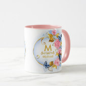 Butterfly & Pink Rose Monogram I Gold Initial マグカップ (正面右)