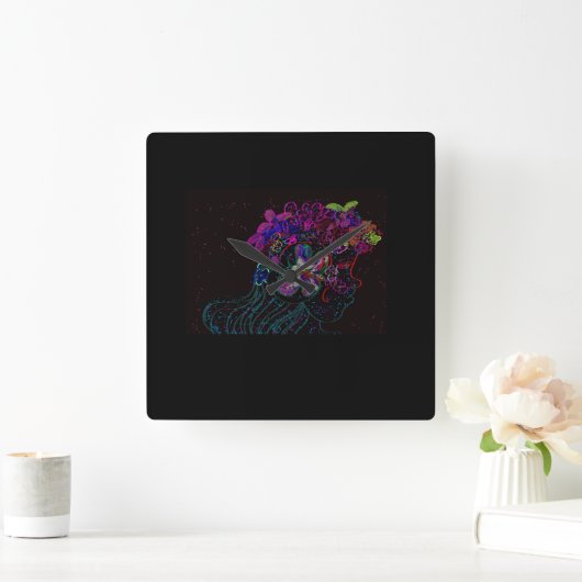 Butterfly Princess Square Wall Clock スクエア壁時計 (ホーム)