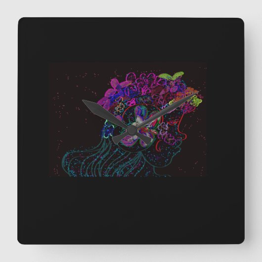 Butterfly Princess Square Wall Clock スクエア壁時計 (正面)