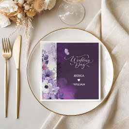 Butterfly Purple Floral Wedding Napkins スタンダードカクテルナプキン