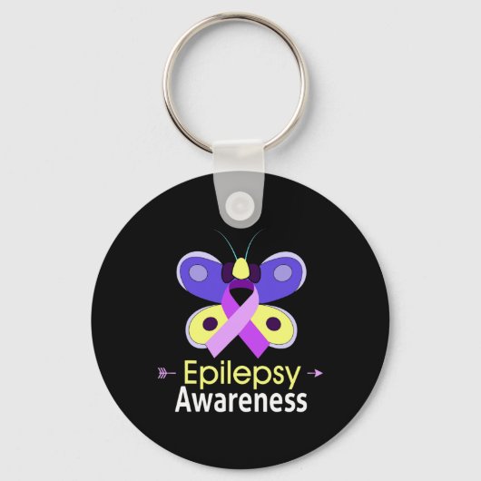 Butterfly Purple Ribbon Epilepsy Awareness Support キーホルダー (正面)
