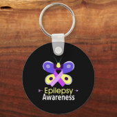 Butterfly Purple Ribbon Epilepsy Awareness Support キーホルダー (正面)