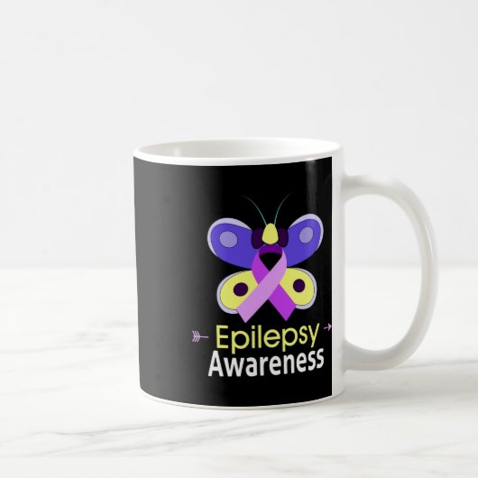 Butterfly Purple Ribbon Epilepsy Awareness Support コーヒーマグカップ (右)