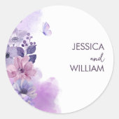 Butterfly Purple Wedding Monogram Sticker ラウンドシール (正面)