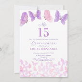 Butterfly Quinceanera 15th Birthday Invitationn 招待状 (正面)
