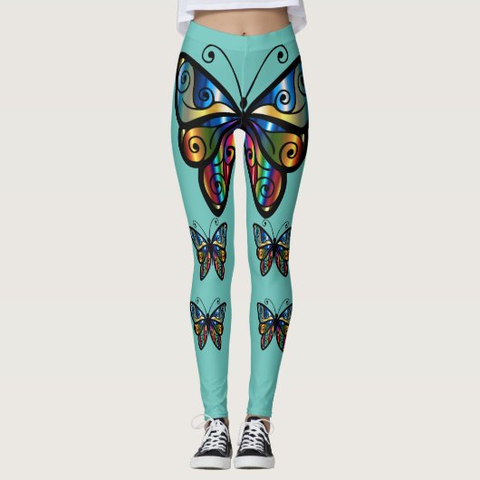 BUTTERFLY RAINBOW COLORS YOGA PANTS LEGGINGS レギンス (正面)