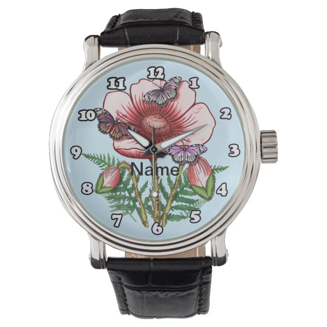 Butterfly Red Poppy  Watch 腕時計 (正面)