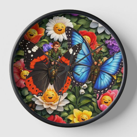 Butterfly riders and smiling garden wall clock 壁時計 (正面)