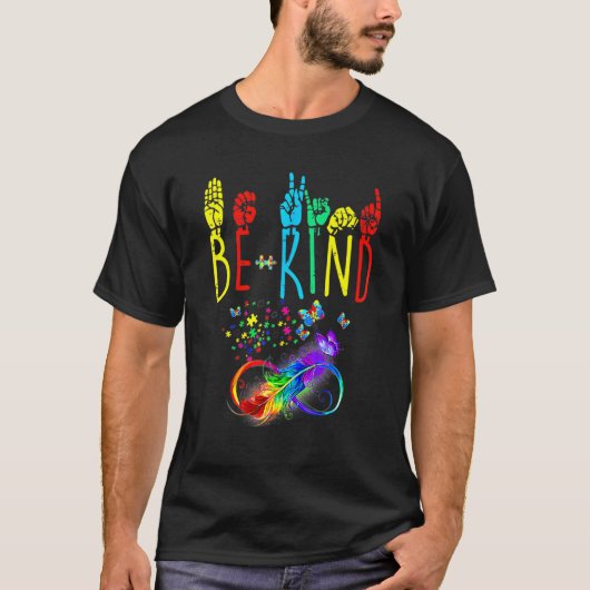 Butterfly Sign Language Butterfly Autism Be Kind Tシャツ (正面)