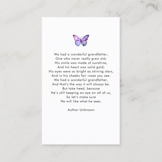 Butterfly Simple Photo Arch Memorial Prayer Card 名刺 (裏面)