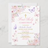 Butterfly Soft Floral First Holy Communion 招待状 (正面)