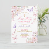 Butterfly Soft Floral First Holy Communion 招待状 (スタンド正面)