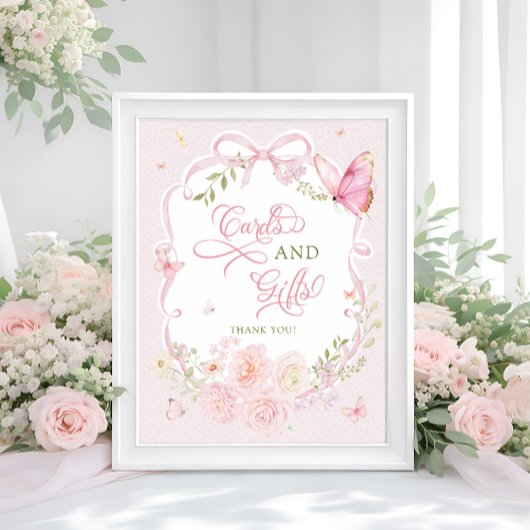 Butterfly Soft Pink Floral Cards and Gifts ポスター