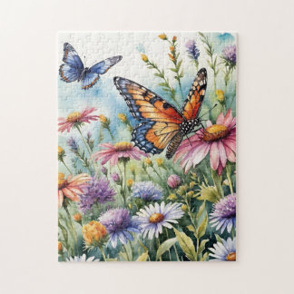 Butterfly Spring Meadow Wildflowers Watercolor ジグソーパズル