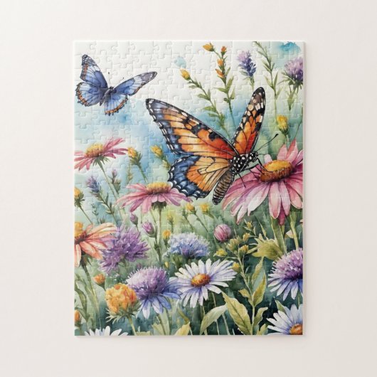 Butterfly Spring Meadow Wildflowers Watercolor ジグソーパズル (縦)