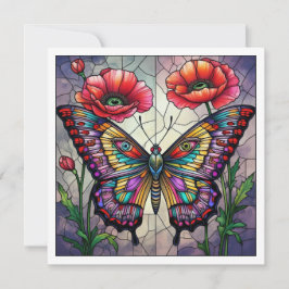 Butterfly stained glass design poppy flower カード