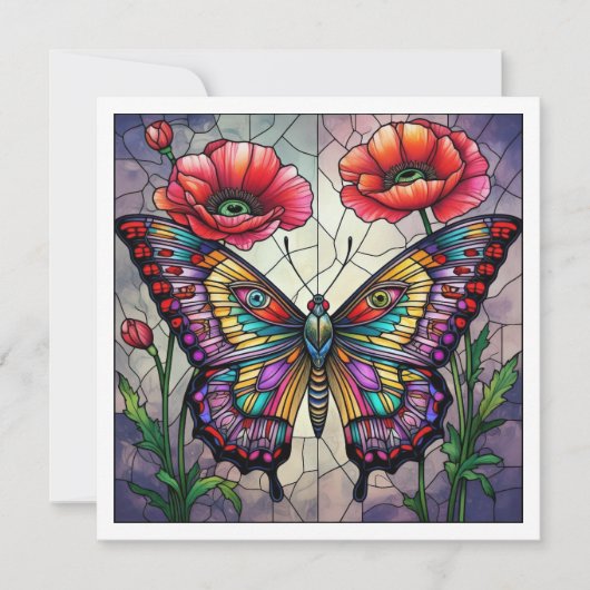 Butterfly stained glass design poppy flower カード (正面)