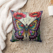 Butterfly stained glass design poppy flower クッション (ブランケット)