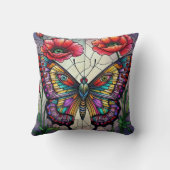 Butterfly stained glass design poppy flower クッション (裏面)