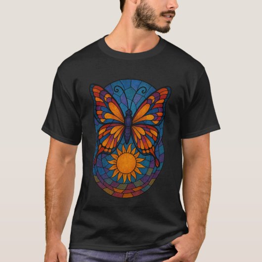 Butterfly Stained Glass Look Unisex Tシャツ (正面)