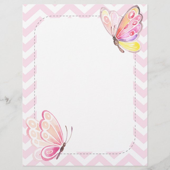 Butterfly Stationery Pink Letter Paper レターヘッド (正面)